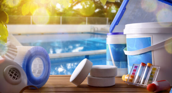 Swimming,Pool,Service,And,Equipment,With,Chemical,Cleaning,Products,And